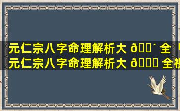 元仁宗八字命理解析大 🐴 全「元仁宗八字命理解析大 🐎 全视频」